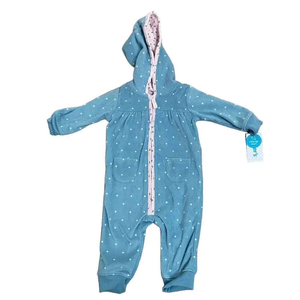 New Carter’s Fleece Hooded Zipper Fox Bottom Polka Dot Winter Bunting - 6 months